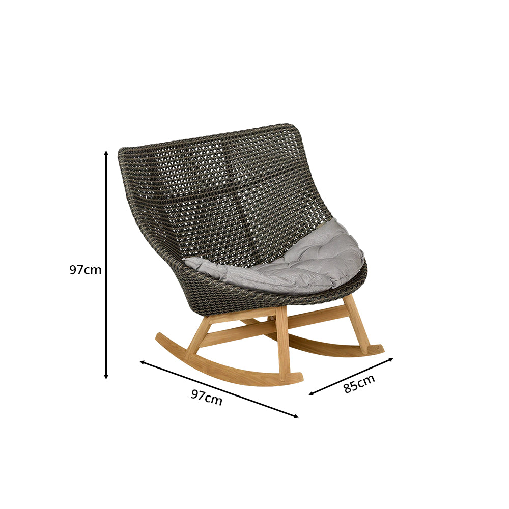 SOLARA Outdoor Rocking Chair with PE Rattan Seat Teak Wood Base Single Lounge Chair for Patio Garden Balcony Relaxing Space - Black