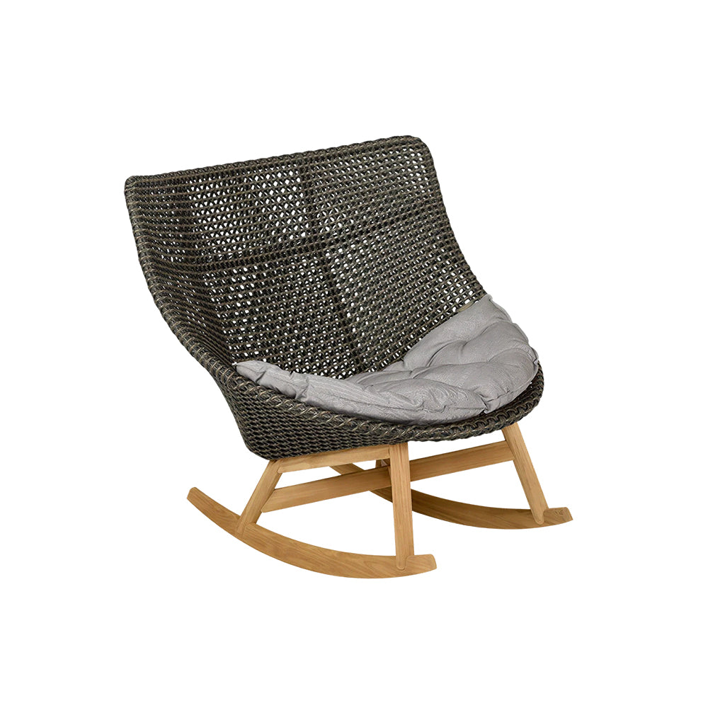 SOLARA Outdoor Rocking Chair with PE Rattan Seat Teak Wood Base Single Lounge Chair for Patio Garden Balcony Relaxing Space - Black