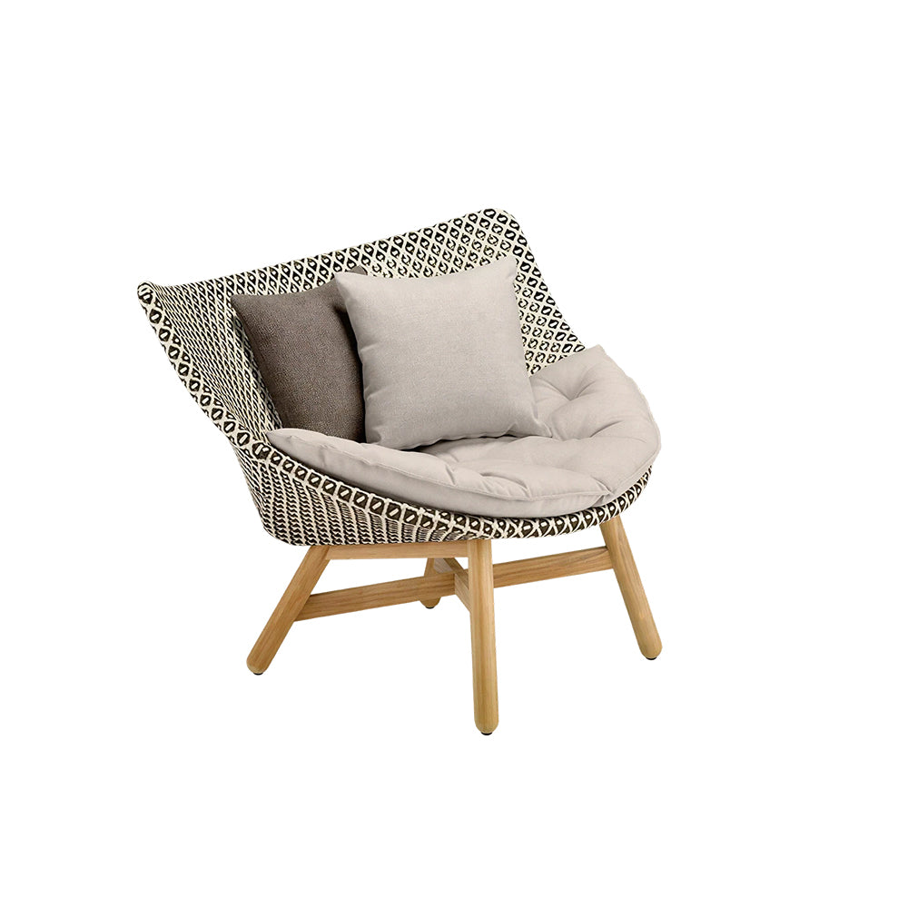SOLARA Outdoor Low Back Lounge Chair with PE Rattan Seat Teak Wood Base Single Sofa Chair for Patio Garden Balcony Relaxing Space - Beige