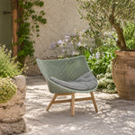 SOLARA Outdoor Low Back Lounge Chair with PE Rattan Seat Teak Wood Base Single Sofa Chair for Patio Garden Balcony Relaxing Space - Blue