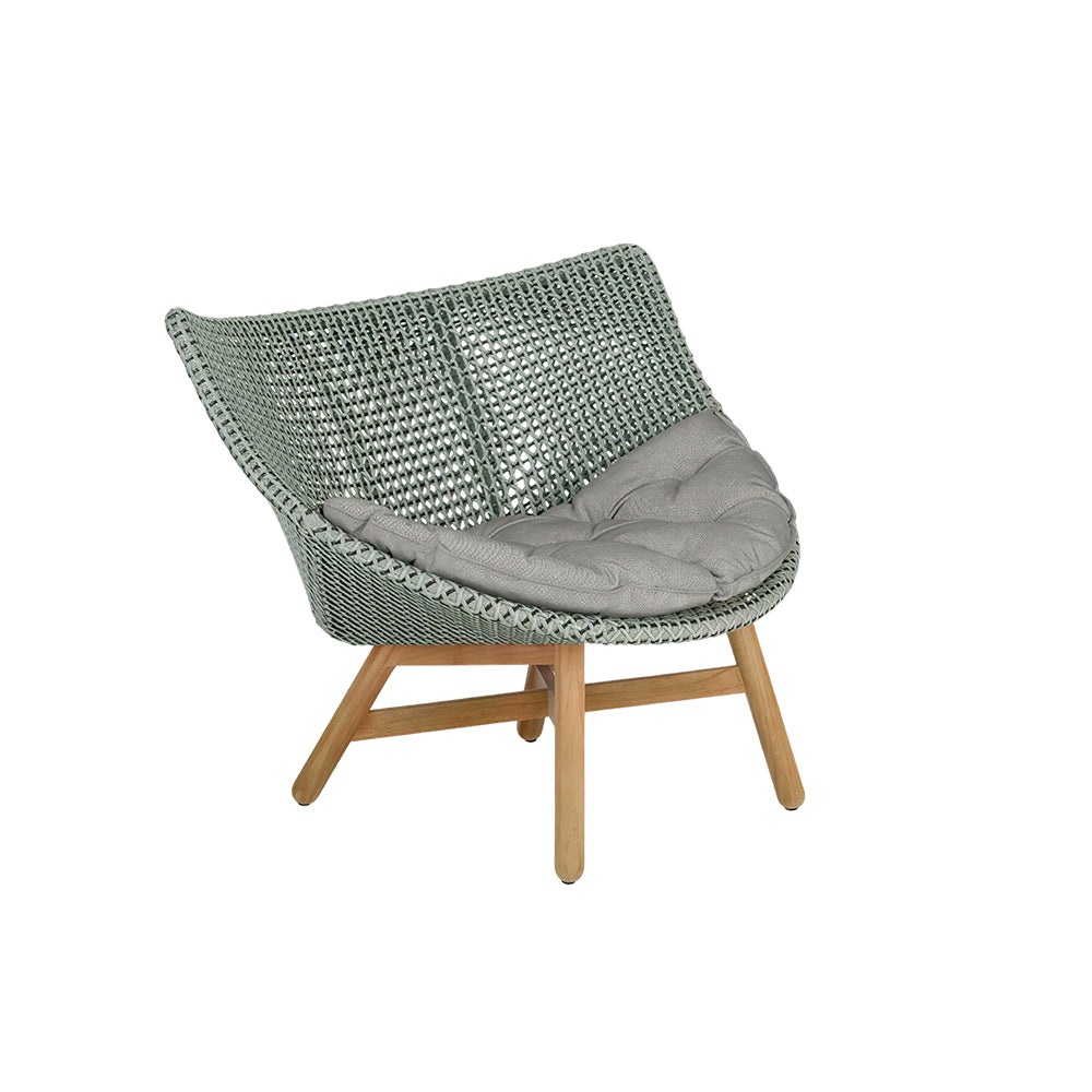 SOLARA Outdoor Low Back Lounge Chair with PE Rattan Seat Teak Wood Base Single Sofa Chair for Patio Garden Balcony Relaxing Space - Blue
