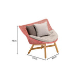 SOLARA Outdoor Low Back Lounge Chair with PE Rattan Seat Teak Wood Base Single Sofa Chair for Patio Garden Balcony Relaxing Space - Red