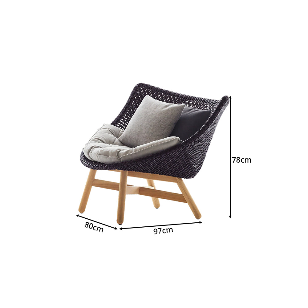 SOLARA Outdoor Low Back Lounge Chair with PE Rattan Seat Teak Wood Base Single Sofa Chair for Patio Garden Balcony Relaxing Space - Black