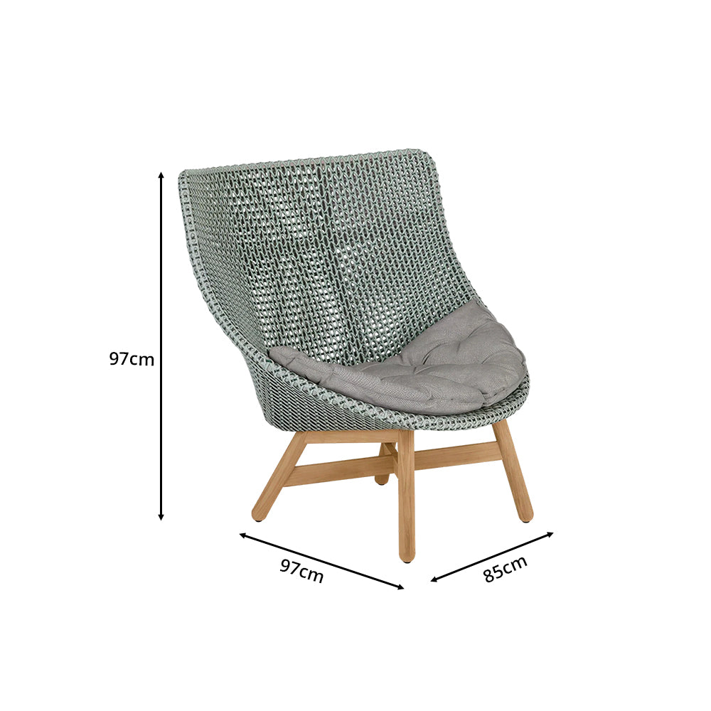 SOLARA Outdoor High Back Lounge Chair with PE Rattan Seat Teak Wood Base Single Sofa Chair for Patio Garden Balcony Relaxing Space - Blue