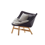 SOLARA Outdoor Low Back Lounge Chair with PE Rattan Seat Teak Wood Base Single Sofa Chair for Patio Garden Balcony Relaxing Space - Black