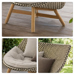 SOLARA Outdoor High Back Lounge Chair with PE Rattan Seat Teak Wood Base Single Sofa Chair for Patio Garden Balcony Relaxing Space - Beige