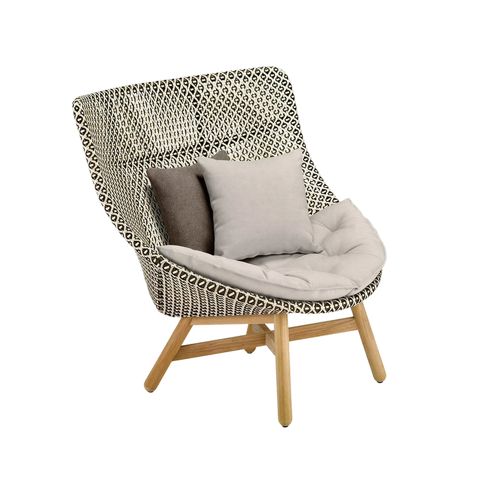 SOLARA Outdoor High Back Lounge Chair with PE Rattan Seat Teak Wood Base Single Sofa Chair for Patio Garden Balcony Relaxing Space - Beige
