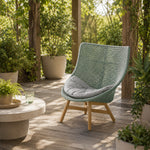 SOLARA Outdoor High Back Lounge Chair with PE Rattan Seat Teak Wood Base Single Sofa Chair for Patio Garden Balcony Relaxing Space - Blue
