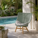 SOLARA Outdoor High Back Lounge Chair with PE Rattan Seat Teak Wood Base Single Sofa Chair for Patio Garden Balcony Relaxing Space - Blue