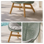 SOLARA Outdoor High Back Lounge Chair with PE Rattan Seat Teak Wood Base Single Sofa Chair for Patio Garden Balcony Relaxing Space - Blue
