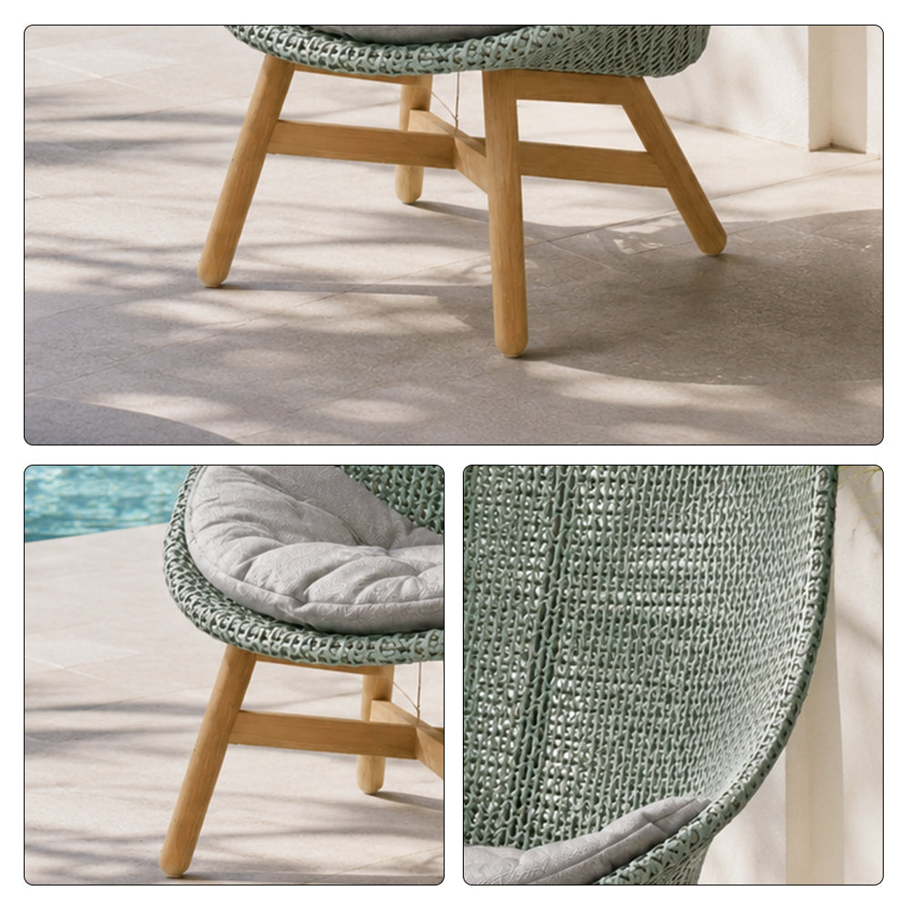 SOLARA Outdoor High Back Lounge Chair with PE Rattan Seat Teak Wood Base Single Sofa Chair for Patio Garden Balcony Relaxing Space - Blue