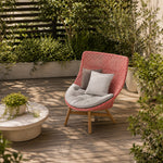 SOLARA Outdoor High Back Lounge Chair with PE Rattan Seat Teak Wood Base Single Sofa Chair for Patio Garden Balcony Relaxing Space - Red