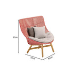 SOLARA Outdoor High Back Lounge Chair with PE Rattan Seat Teak Wood Base Single Sofa Chair for Patio Garden Balcony Relaxing Space - Red