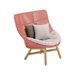 SOLARA Outdoor High Back Lounge Chair with PE Rattan Seat Teak Wood Base Single Sofa Chair for Patio Garden Balcony Relaxing Space - Red