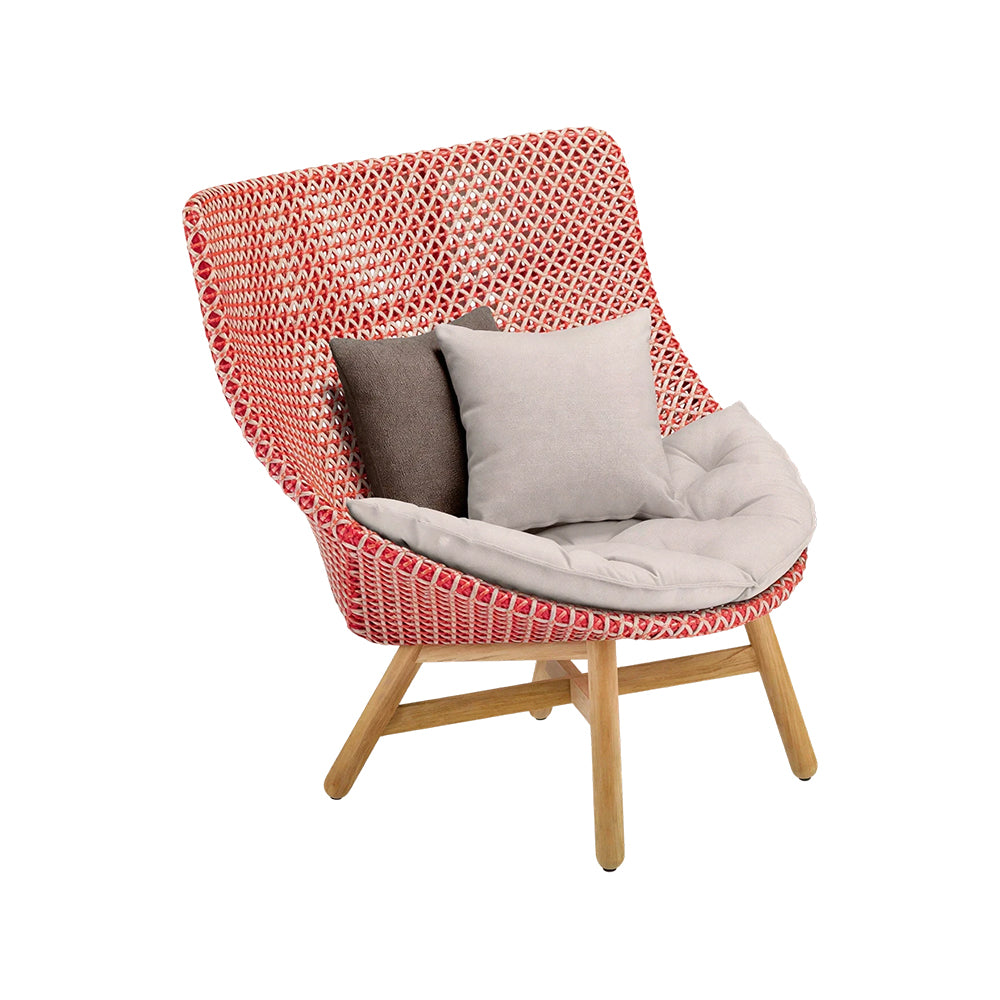 SOLARA Outdoor High Back Lounge Chair with PE Rattan Seat Teak Wood Base Single Sofa Chair for Patio Garden Balcony Relaxing Space - Red