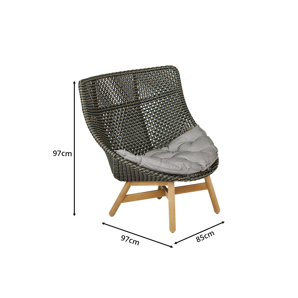 SOLARA Outdoor High Back Lounge Chair with PE Rattan Seat Teak Wood Base Single Sofa Chair for Patio Garden Balcony Relaxing Space - Black
