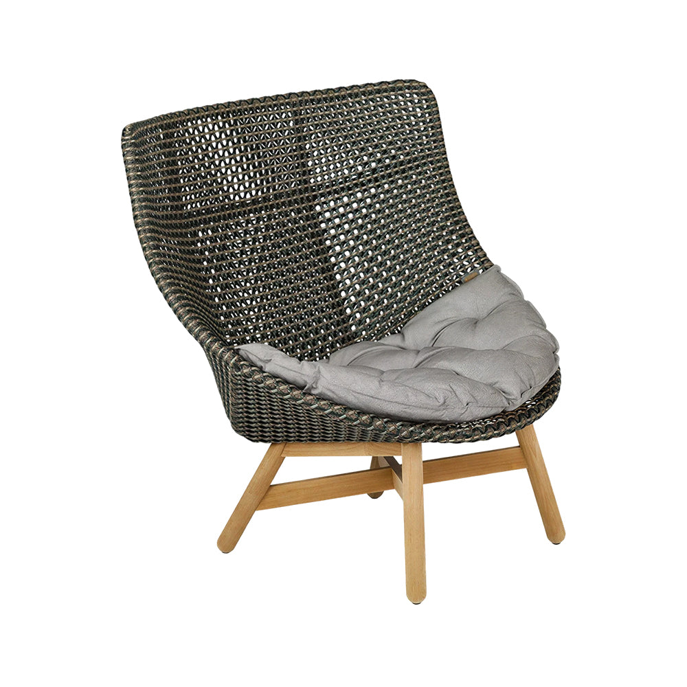 SOLARA Outdoor High Back Lounge Chair with PE Rattan Seat Teak Wood Base Single Sofa Chair for Patio Garden Balcony Relaxing Space - Black