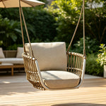 SOLARA Outdoor Swing Chair with Aluminium Frame, Olefin Rope & Canopy for Patio, Balcony and Garden - White
