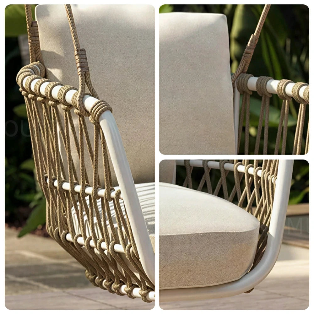 SOLARA Outdoor Swing Chair with Aluminium Frame, Olefin Rope & Canopy for Patio, Balcony and Garden - White