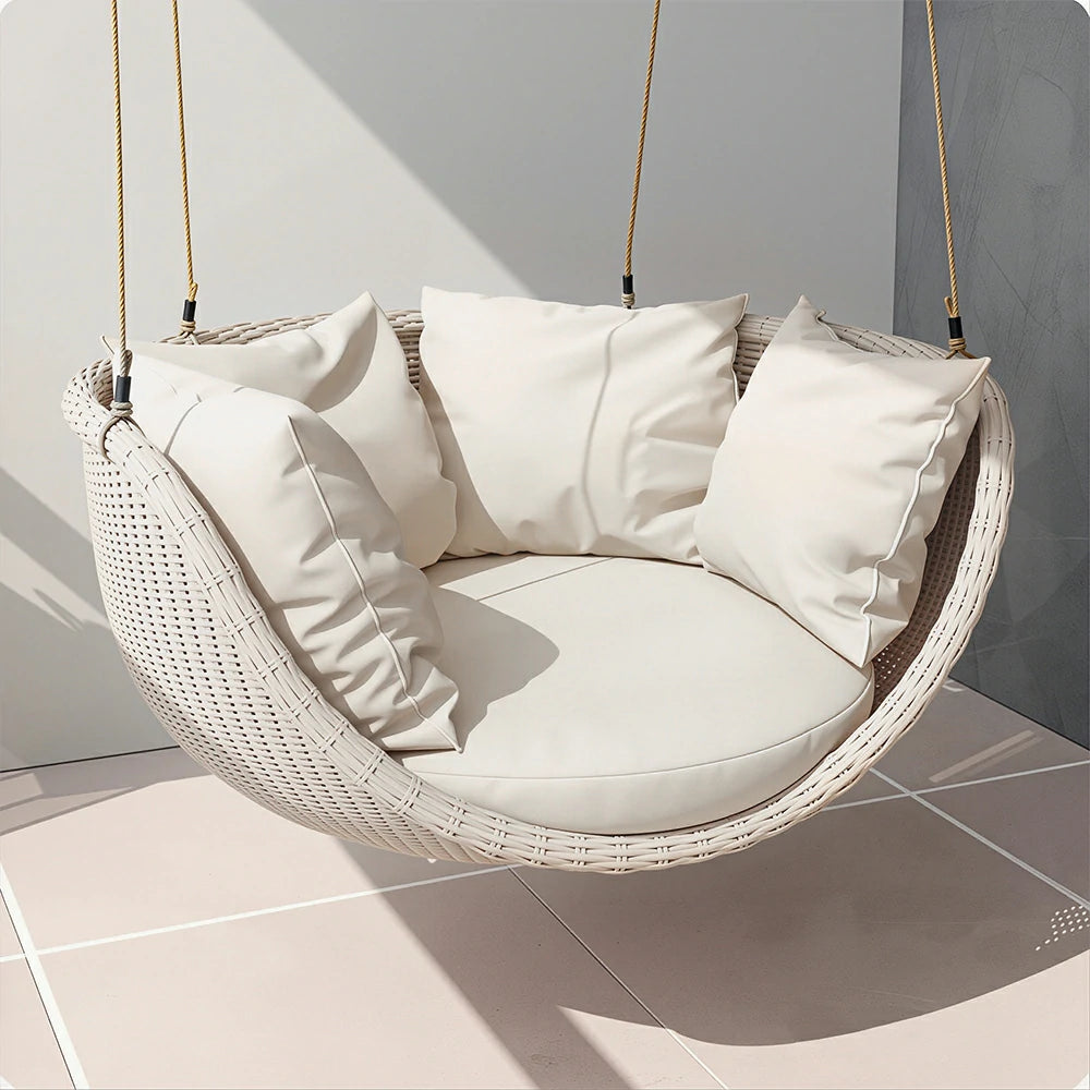 SOLARA Single Seater Swing Chair with Weather-Resistant Cushions & Stable Frame for Outdoor Relaxation - White