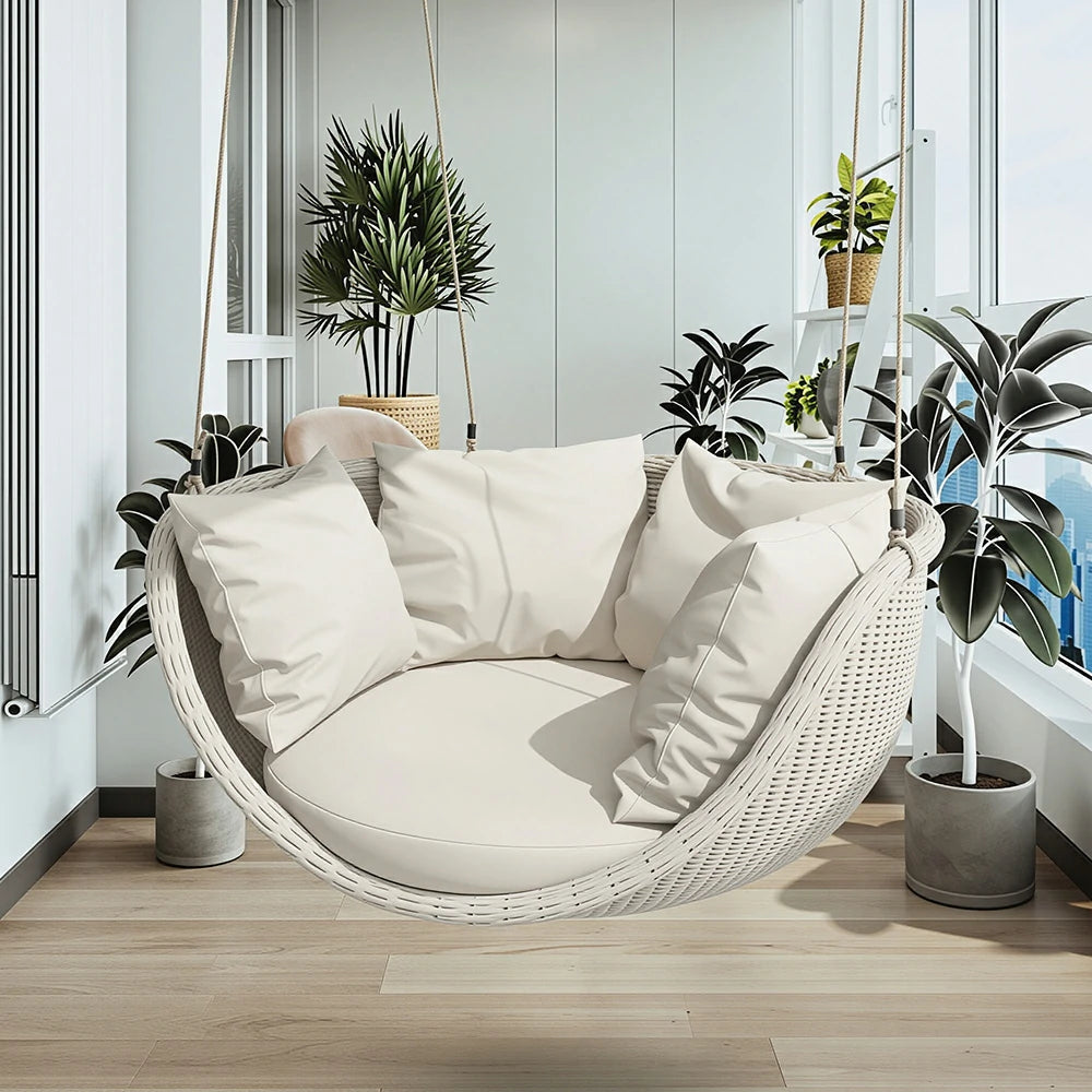 SOLARA Single Seater Swing Chair with Weather-Resistant Cushions & Stable Frame for Outdoor Relaxation - White