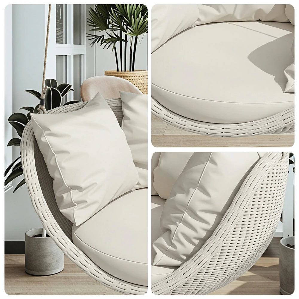 SOLARA Single Seater Swing Chair with Weather-Resistant Cushions & Stable Frame for Outdoor Relaxation - White