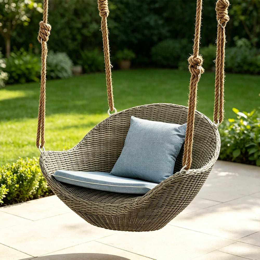 SOLARA Single Seater Swing Chair with Weather-Resistant Cushions & Stable Frame for Outdoor Relaxation - Brown