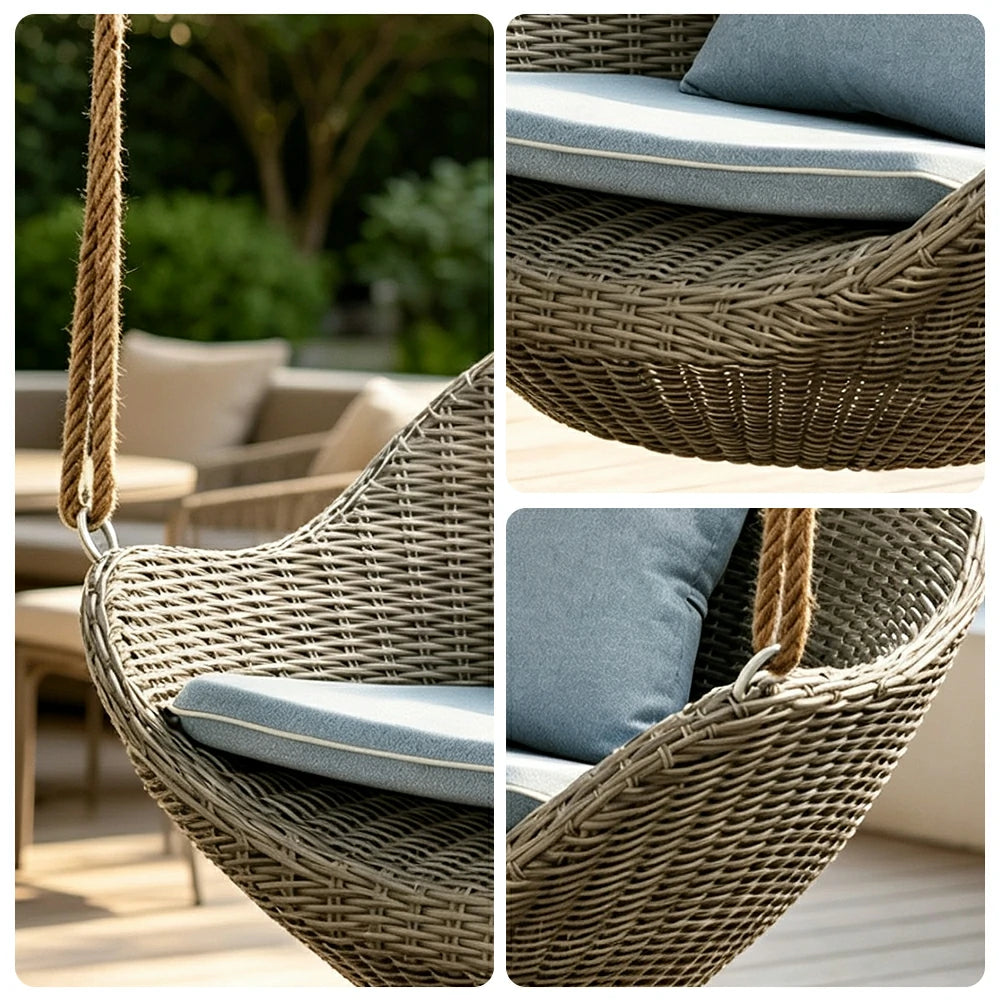 SOLARA Single Seater Swing Chair with Weather-Resistant Cushions & Stable Frame for Outdoor Relaxation - Brown