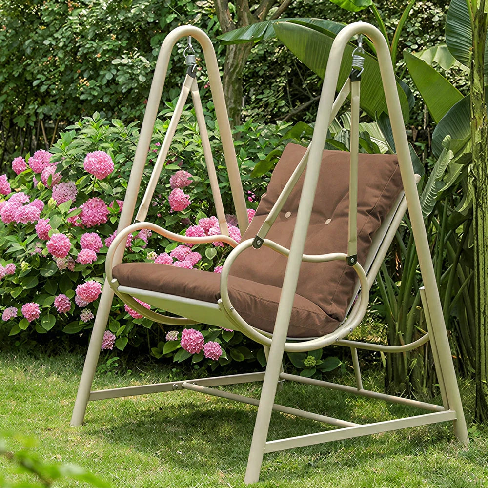 SOLARA Outdoor Swing Chair with Reinforced Steel Frame, PE Rattan & Weather-Resistant Cushion for Patio and Garden - Brown