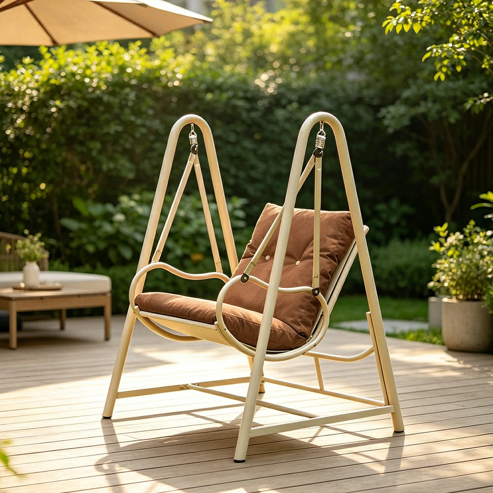 SOLARA Outdoor Swing Chair with Reinforced Steel Frame, PE Rattan & Weather-Resistant Cushion for Patio and Garden - Brown