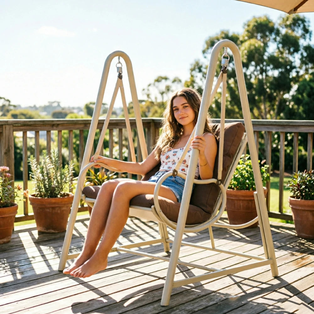 SOLARA Outdoor Swing Chair with Reinforced Steel Frame, PE Rattan & Weather-Resistant Cushion for Patio and Garden - Brown