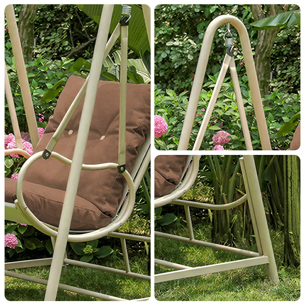 SOLARA Outdoor Swing Chair with Reinforced Steel Frame, PE Rattan & Weather-Resistant Cushion for Patio and Garden - Brown
