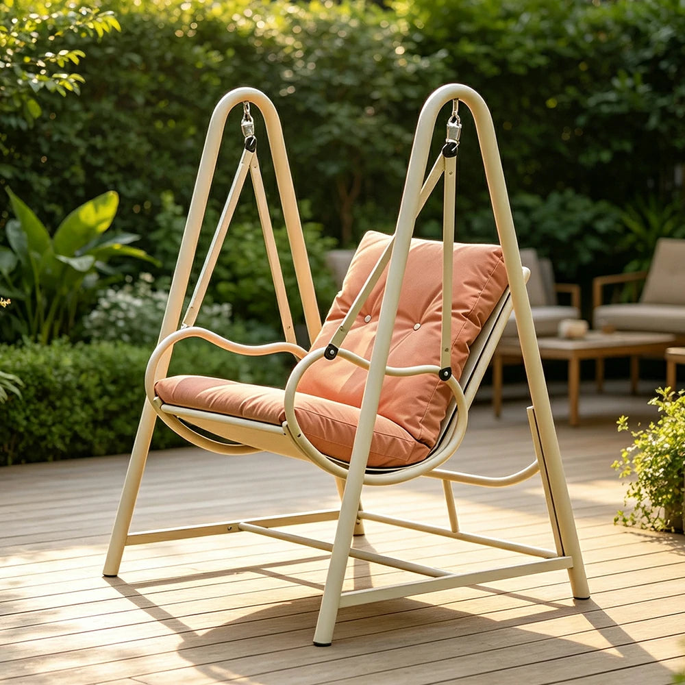 SOLARA Outdoor Swing Chair with Reinforced Steel Frame, PE Rattan & Weather-Resistant Cushion for Patio and Garden - Orange