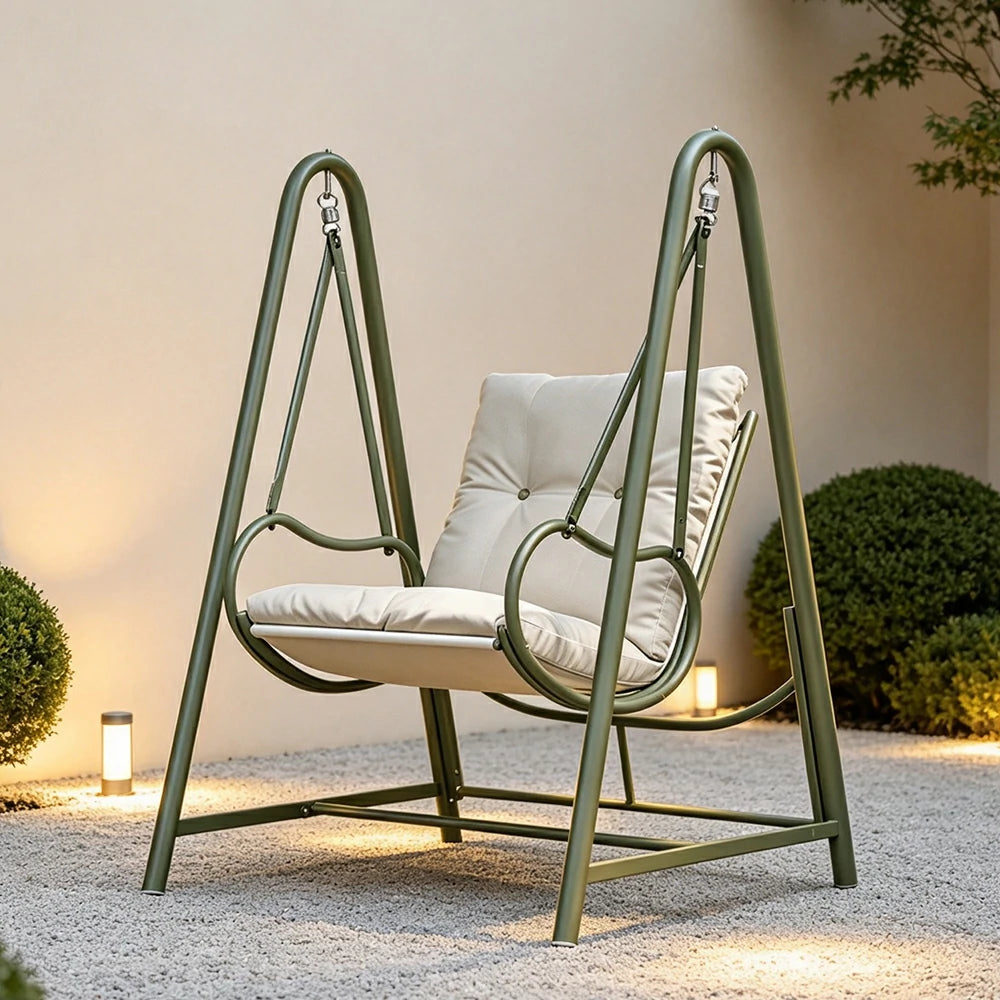 SOLARA Outdoor Swing Chair with Reinforced Steel Frame, PE Rattan & Weather-Resistant Cushion for Patio and Garden - White