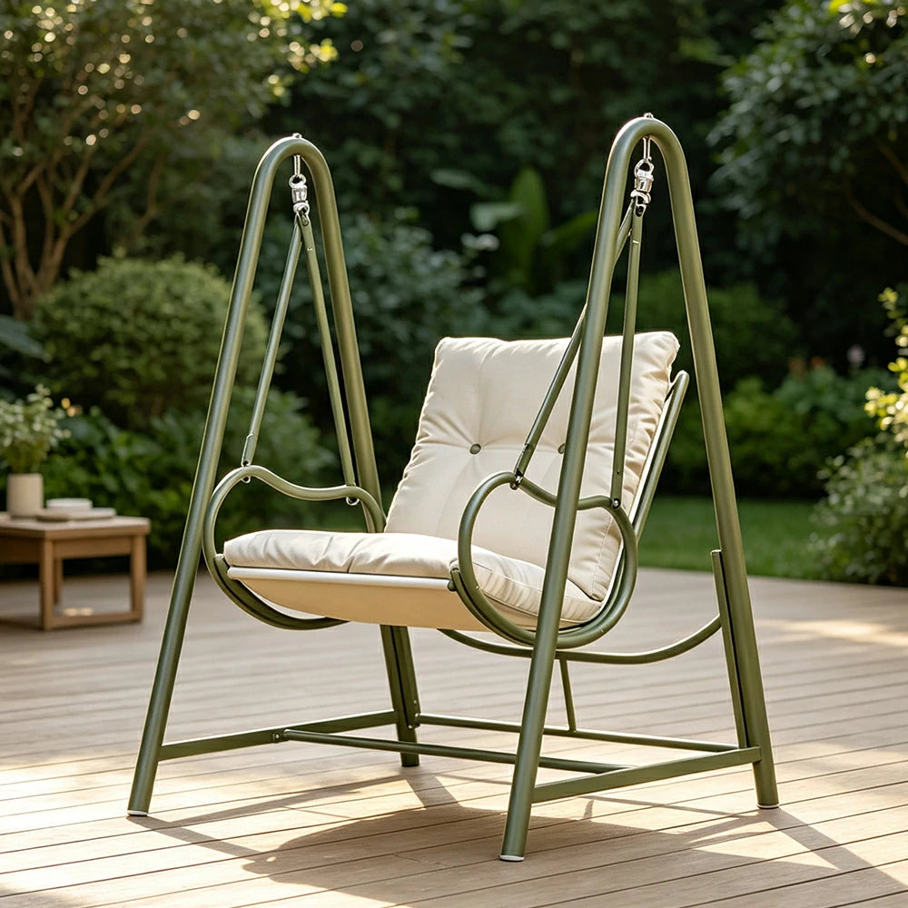 SOLARA Outdoor Swing Chair with Reinforced Steel Frame, PE Rattan & Weather-Resistant Cushion for Patio and Garden - White