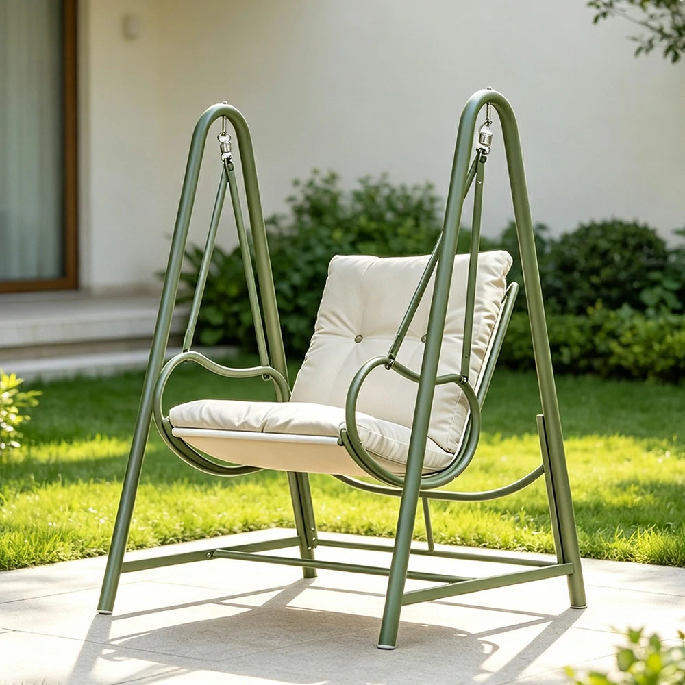 SOLARA Outdoor Swing Chair with Reinforced Steel Frame, PE Rattan & Weather-Resistant Cushion for Patio and Garden - White