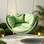 SOLARA Hanging Basket Chair with PE Rattan Aluminium Frame and Water Resistant Cushion for Balcony Patio and Indoor Lounging - Green