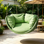 SOLARA Hanging Basket Chair with PE Rattan Aluminium Frame and Water Resistant Cushion for Balcony Patio and Indoor Lounging - Green