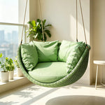 SOLARA Hanging Basket Chair with PE Rattan Aluminium Frame and Water Resistant Cushion for Balcony Patio and Indoor Lounging - Green