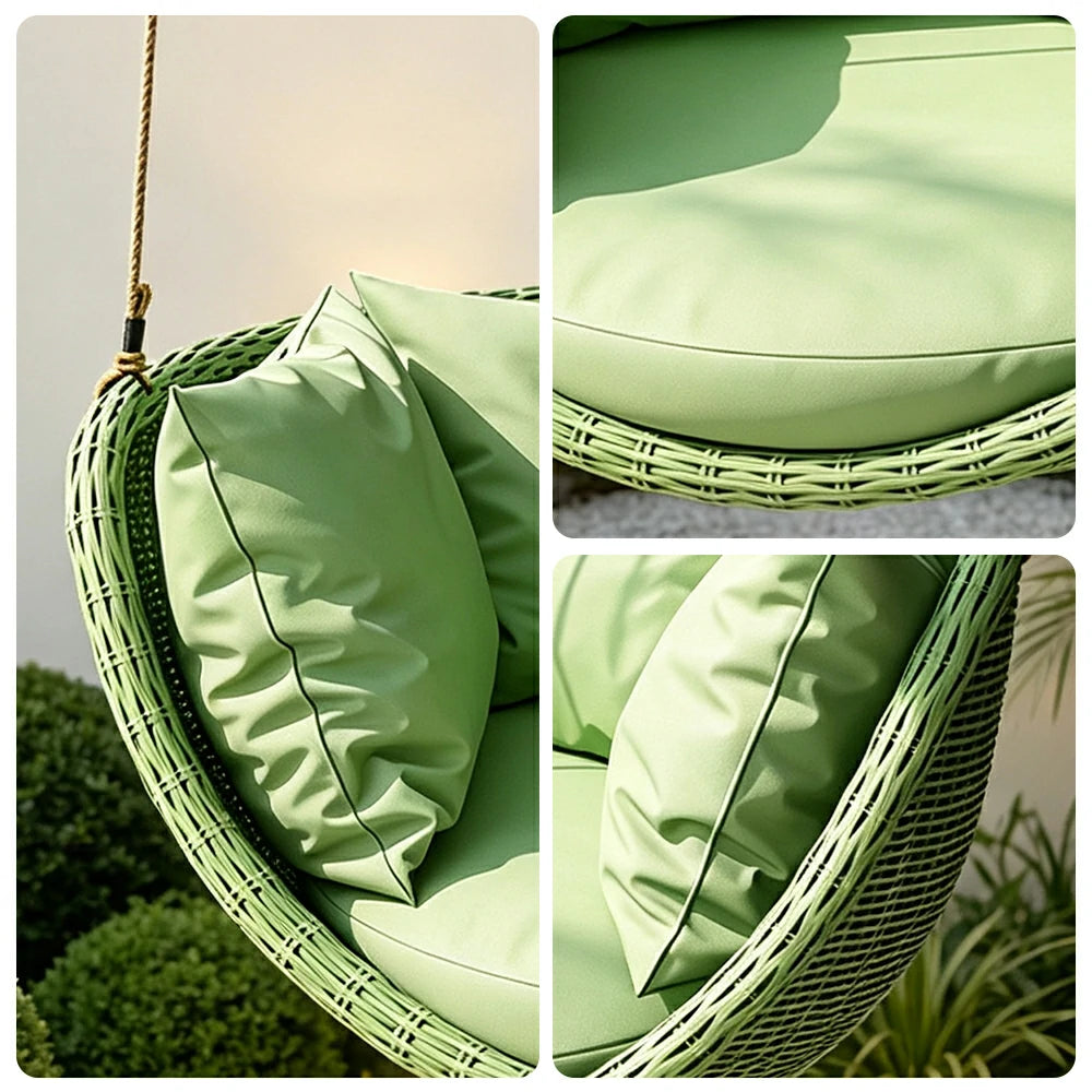 SOLARA Hanging Basket Chair with PE Rattan Aluminium Frame and Water Resistant Cushion for Balcony Patio and Indoor Lounging - Green
