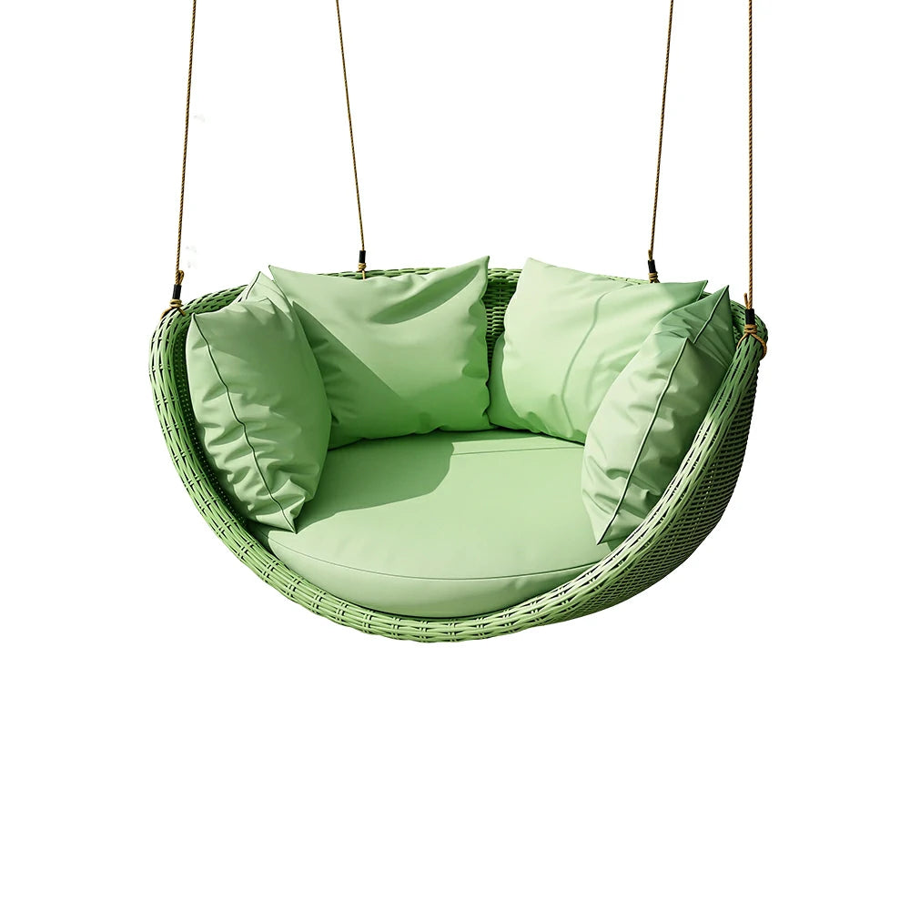SOLARA Hanging Basket Chair with PE Rattan Aluminium Frame and Water Resistant Cushion for Balcony Patio and Indoor Lounging - Green