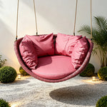 SOLARA Hanging Basket Chair with PE Rattan Aluminium Frame and Water Resistant Cushion for Balcony Patio and Indoor Lounging - Pink