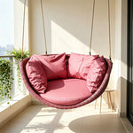 SOLARA Hanging Basket Chair with PE Rattan Aluminium Frame and Water Resistant Cushion for Balcony Patio and Indoor Lounging - Pink