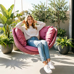 SOLARA Hanging Basket Chair with PE Rattan Aluminium Frame and Water Resistant Cushion for Balcony Patio and Indoor Lounging - Pink