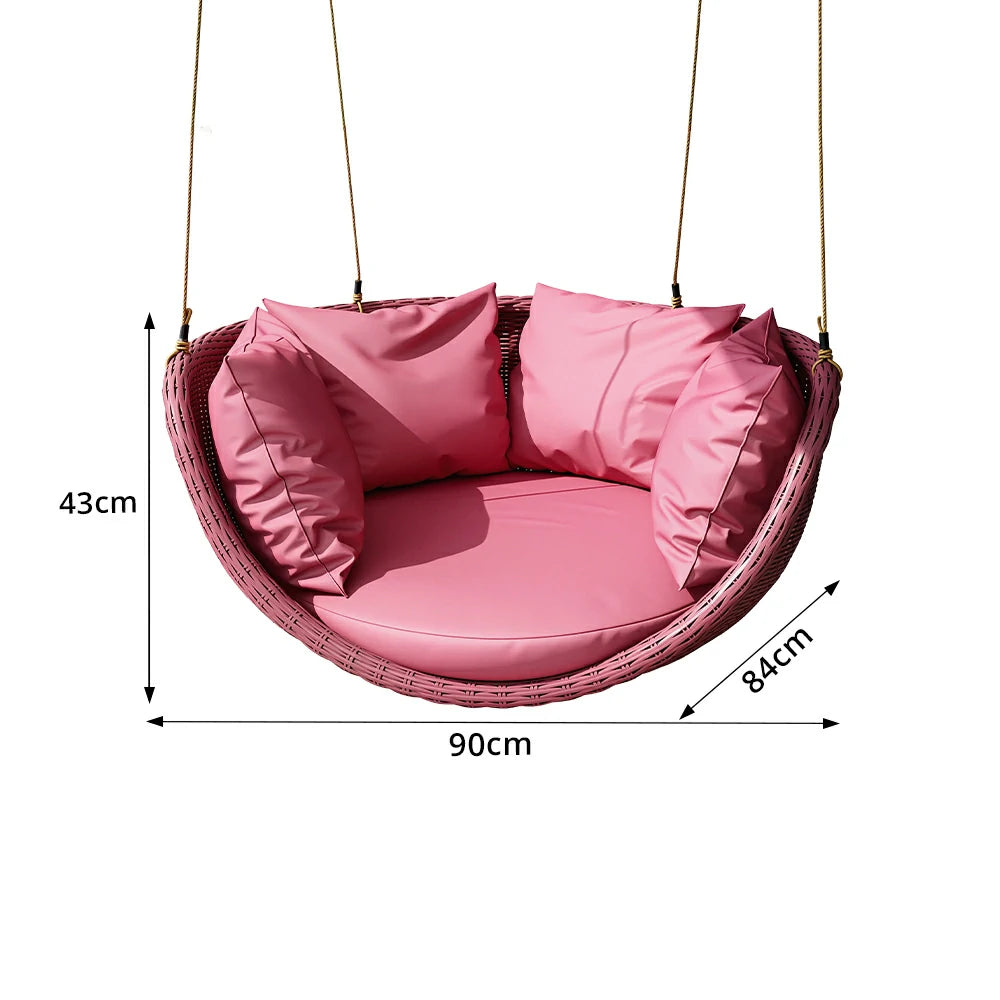 SOLARA Hanging Basket Chair with PE Rattan Aluminium Frame and Water Resistant Cushion for Balcony Patio and Indoor Lounging - Pink