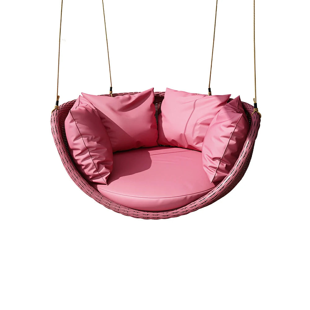 SOLARA Hanging Basket Chair with PE Rattan Aluminium Frame and Water Resistant Cushion for Balcony Patio and Indoor Lounging - Pink