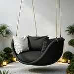 SOLARA Hanging Basket Chair with PE Rattan Aluminium Frame and Water Resistant Cushion for Balcony Patio and Indoor Lounging - Black