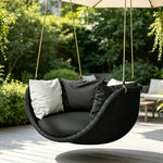 SOLARA Hanging Basket Chair with PE Rattan Aluminium Frame and Water Resistant Cushion for Balcony Patio and Indoor Lounging - Black