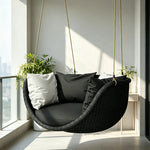 SOLARA Hanging Basket Chair with PE Rattan Aluminium Frame and Water Resistant Cushion for Balcony Patio and Indoor Lounging - Black
