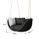 SOLARA Hanging Basket Chair with PE Rattan Aluminium Frame and Water Resistant Cushion for Balcony Patio and Indoor Lounging - Black
